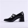 Wonders Aura 2 Strap Blockheel Mary Jane - Black Patent
